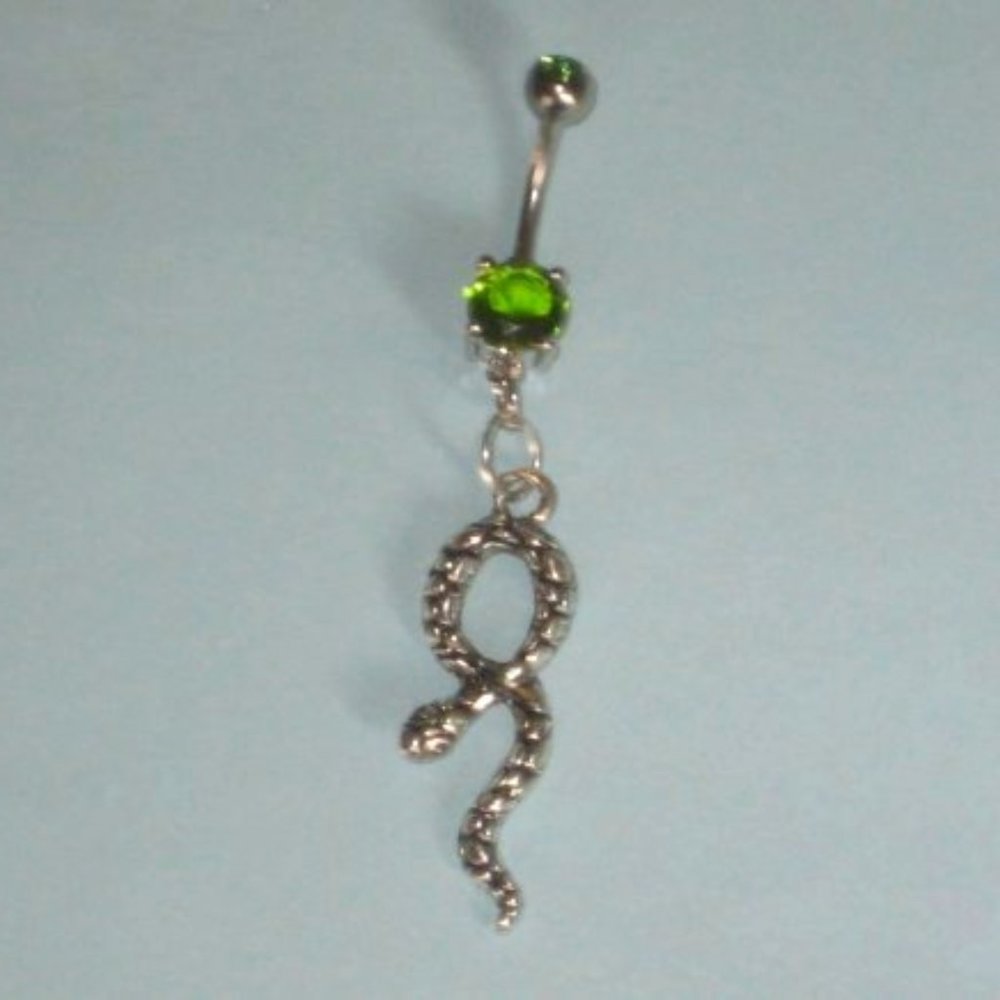 * 5/35*  New Handmade Emerald Green Double Gem Snake Belly Ring 14G